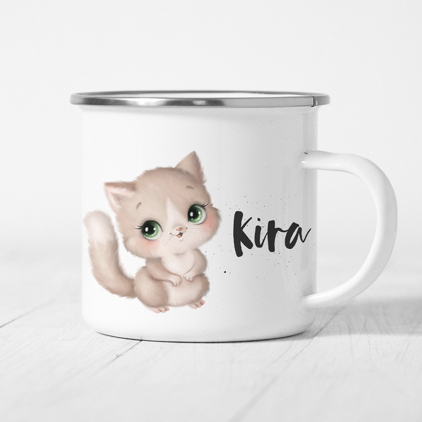 Katze Tasse Emaille Personalisiert Kätzchen Katzenbaby Kinder Becher Name Namensgeschenk Geschenk