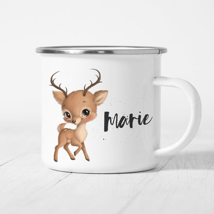 Reh Tasse Emaille Personalisiert Rehkitz Rehbaby Kinder Becher Name Namensgeschenk Geschenk