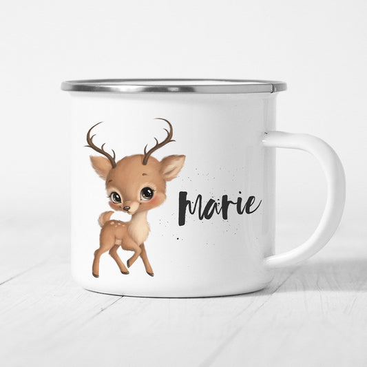 Reh Tasse Emaille Personalisiert Rehkitz Rehbaby Kinder Becher Name Namensgeschenk Geschenk