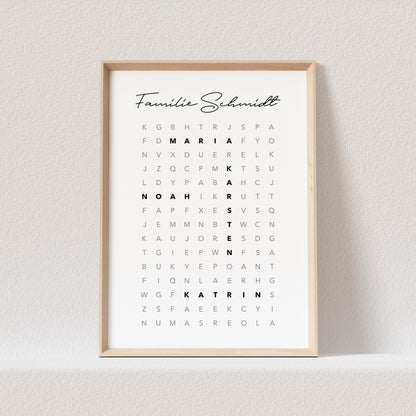 Suchsel Familienposter Personalisiert Familie Poster Buchstabenrätsel Kreuzworträtsel Bild Geschenk