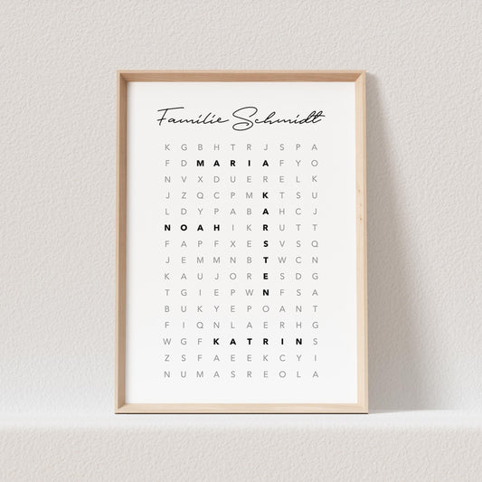 Suchsel Familienposter Personalisiert Familie Poster Buchstabenrätsel Kreuzworträtsel Bild Geschenk