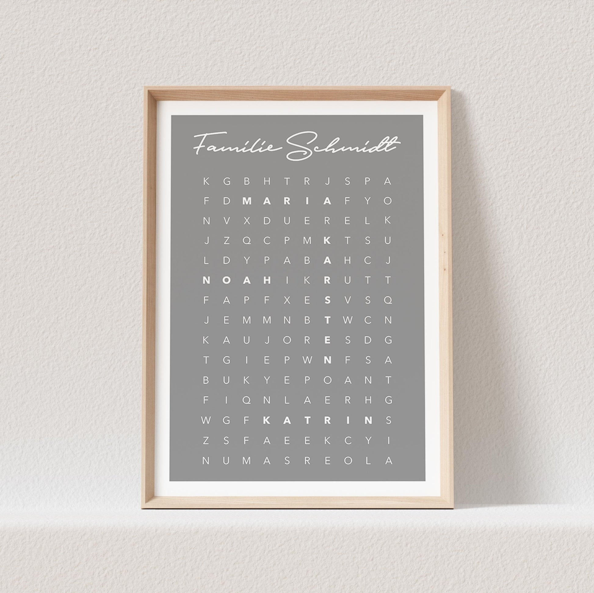 Suchsel Familienposter Personalisiert Familie Poster Buchstabenrätsel Kreuzworträtsel Bild Geschenk | Farbe nach Wunsch