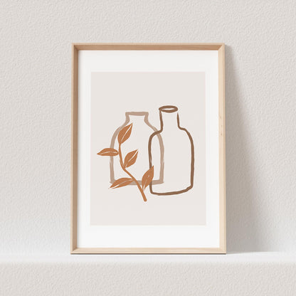 Boho Wanddekoration Poster Vasen Pflanze Abstrakter Kunstdruck in Beige Minimalistischer Print Bild Wandkunst Wanddeko