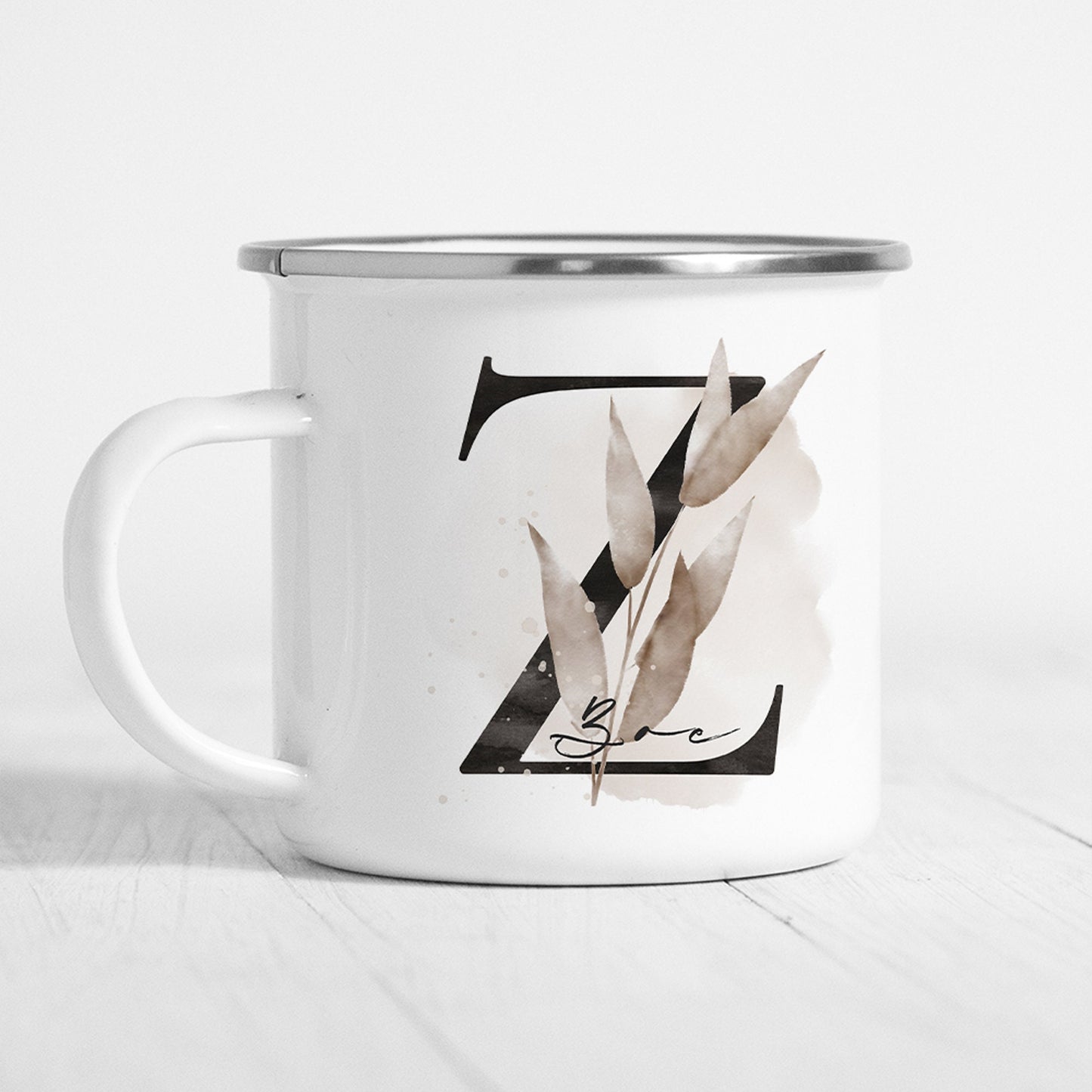 Emaille Tasse Personalisiert Buchstabe Name Blumen Floral Buchstabentasse Namensgeschenk