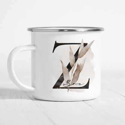 Emaille Tasse Personalisiert Buchstabe Name Blumen Floral Buchstabentasse Namensgeschenk