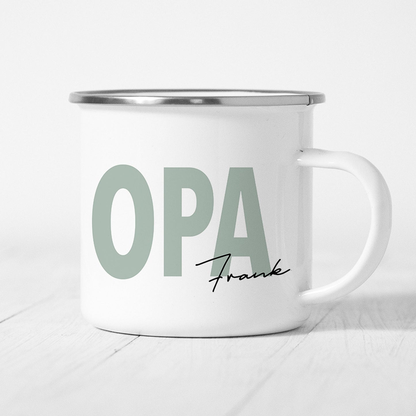 Opa Tasse Emaille Personalisiert mit Namen Verschiedene Farben Großvater Geschenk Geburtstag Vatertag Vatertagsgeschenk