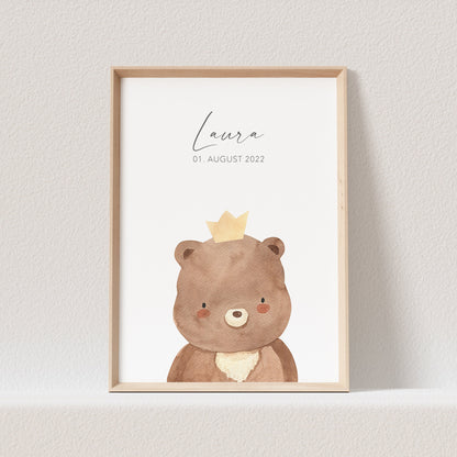 Geburtsposter Bär Kinderzimmerdeko Babyzimmer Deko Poster Bild Babyparty Geschenk Zur Geburt