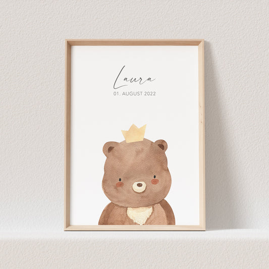 Geburtsposter Bär Kinderzimmerdeko Babyzimmer Deko Poster Bild Babyparty Geschenk Zur Geburt