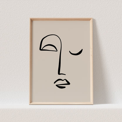 Gesicht Bild Line Art Poster Beige Boho Abstrakte Kunst Minimalistisch Kunstdruck