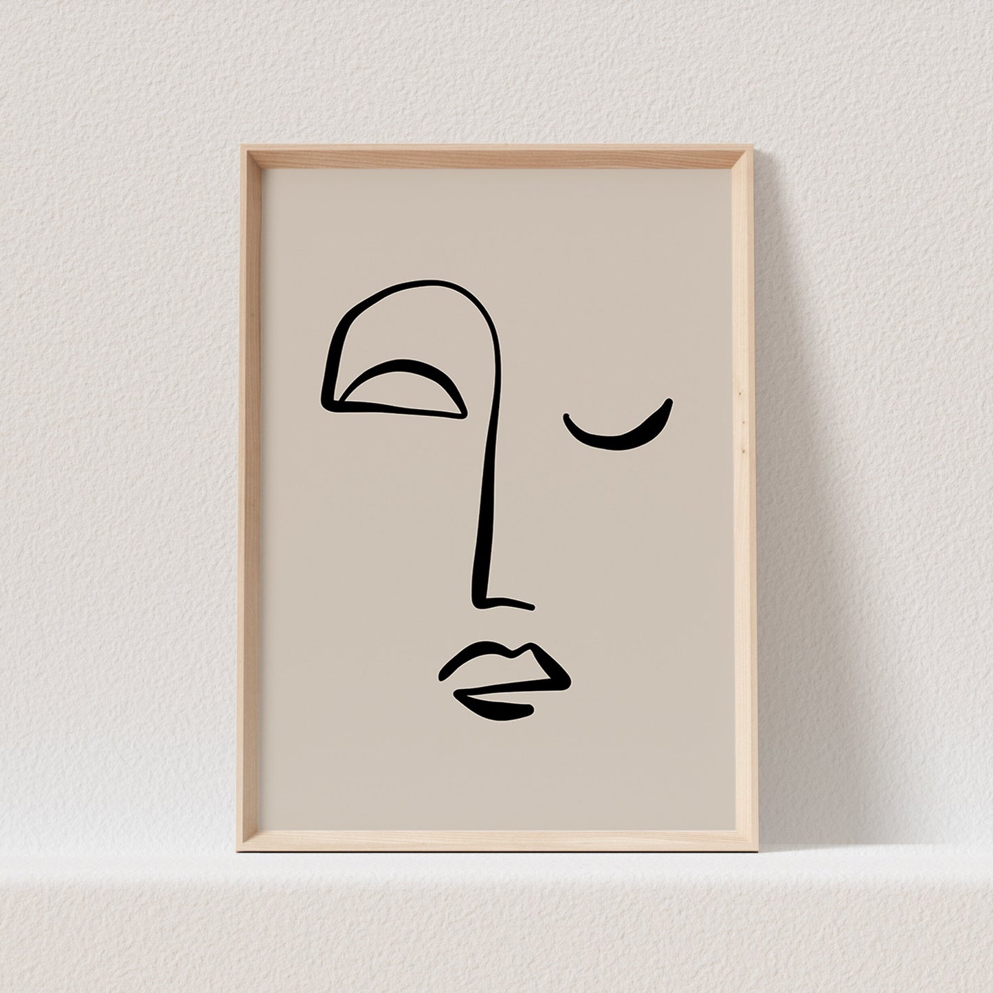 Gesicht Bild Line Art Poster Beige Boho Abstrakte Kunst Minimalistisch Kunstdruck