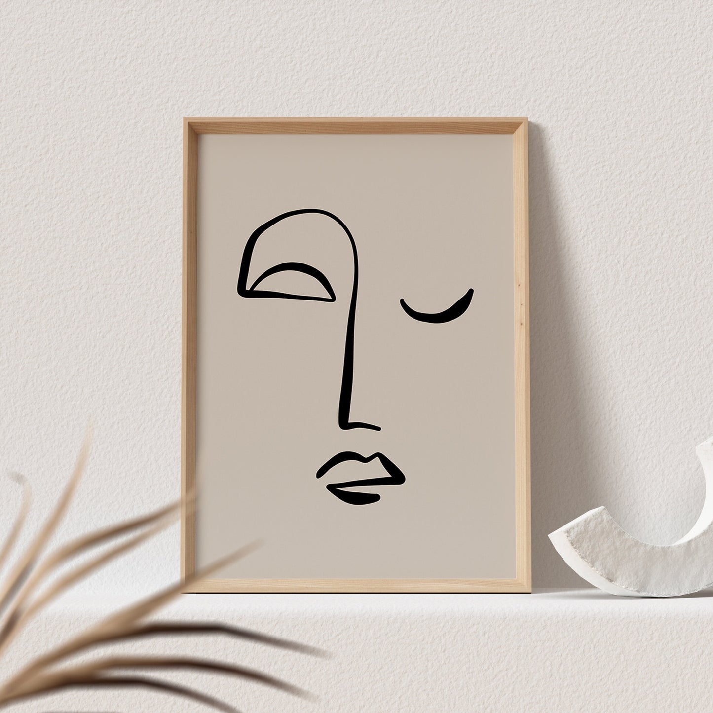 Gesicht Bild Line Art Poster Beige Boho Abstrakte Kunst Minimalistisch Kunstdruck