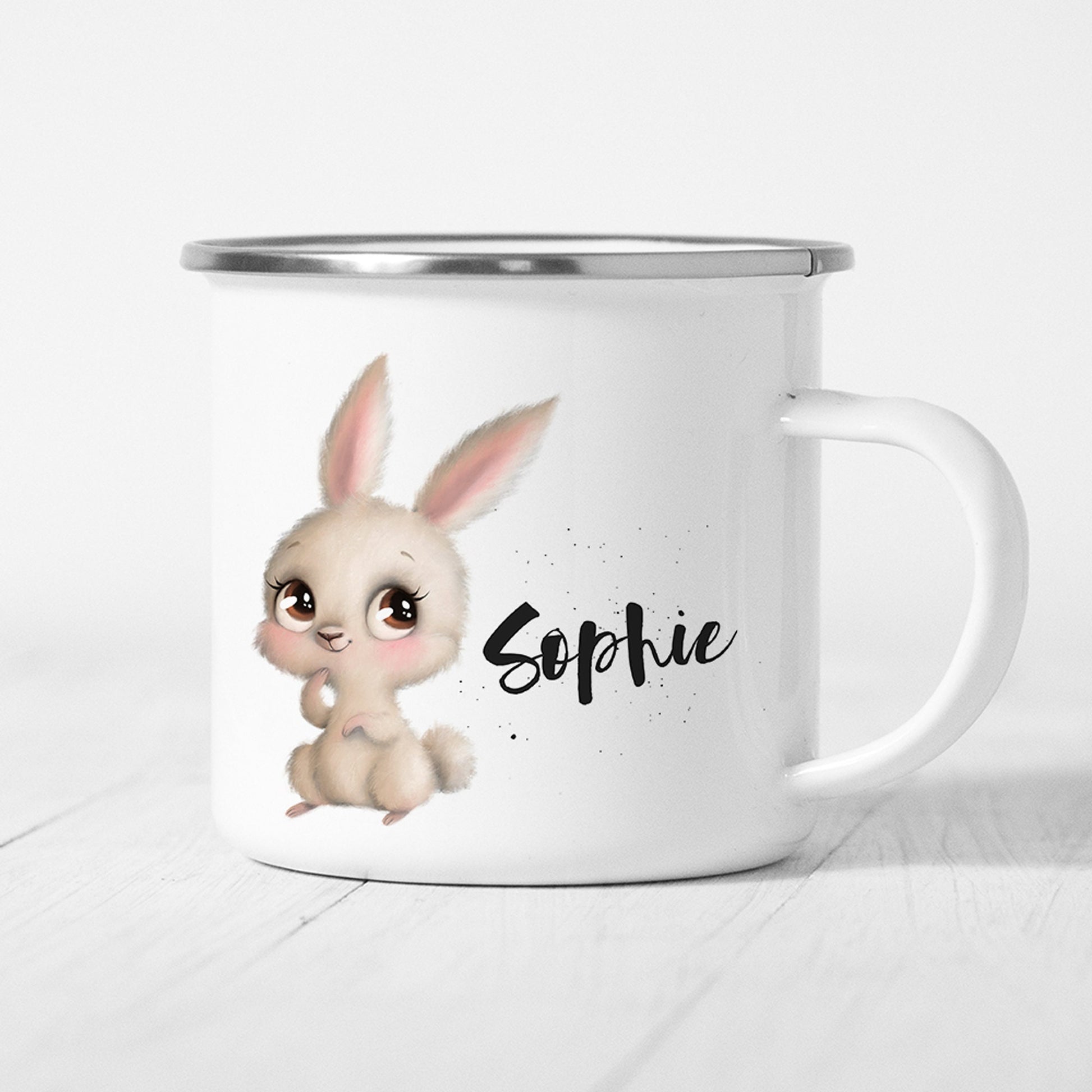 Hase Tasse Emaille Personalisiert Hasenbaby Häschen Kinder Becher Namensgeschenk Geschenk