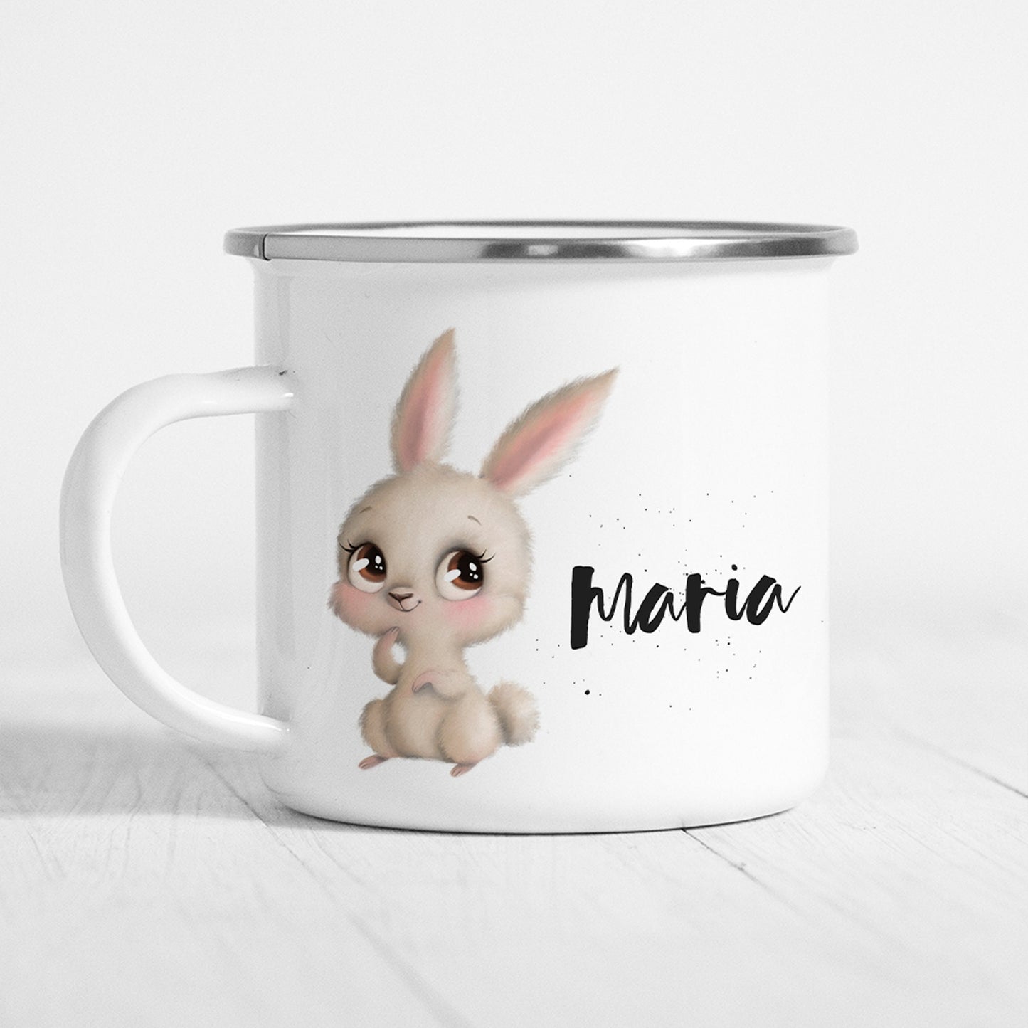 Hase Tasse Emaille Personalisiert Hasenbaby Häschen Kinder Becher Namensgeschenk Geschenk