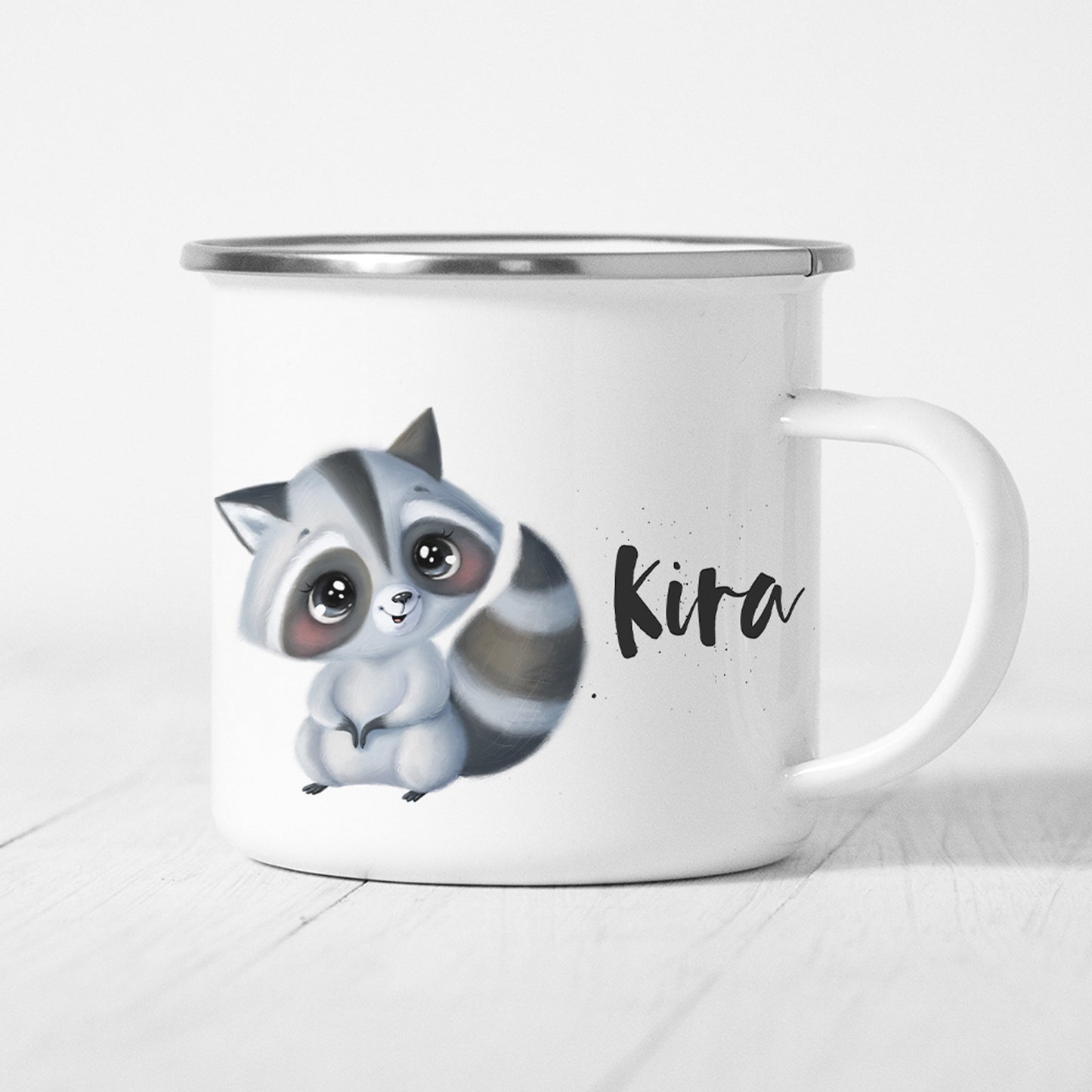 Waschbär Tasse Emaille Personalisiert Kinder Waschbärbaby Becher Name Namensgeschenk Geschenk