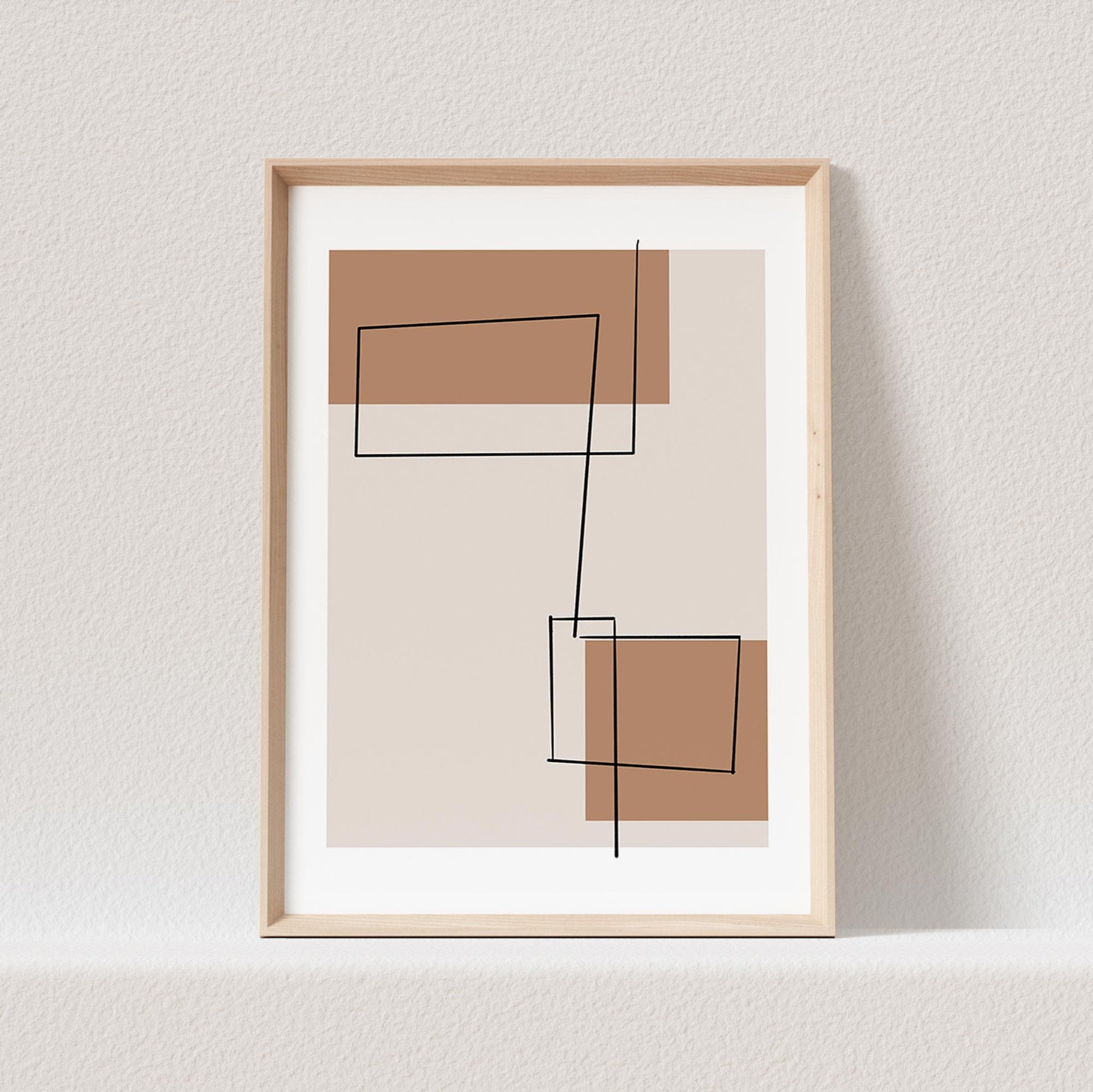 Boho Wanddekoration Abstrakter Kunstdruck in Beige Minimalistische Formen Print Bild Wandkunst Wanddeko