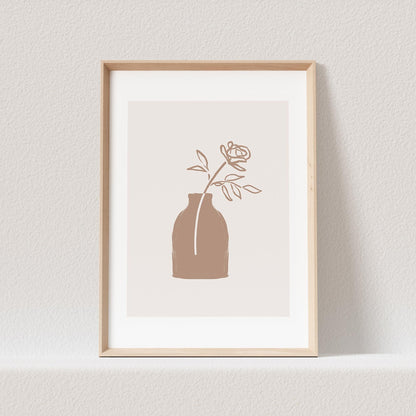 Boho Wanddekoration Poster Blumenvase Abstrakter Kunstdruck in Beige Minimalistischer Print Bild Wandkunst Wanddeko