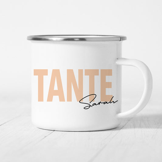 Tante Emaille Tasse Keramik Personalisiert mit Namen Verschiedene Farben Tante Geschenk Personalisiert Geburtstagsgeschenk