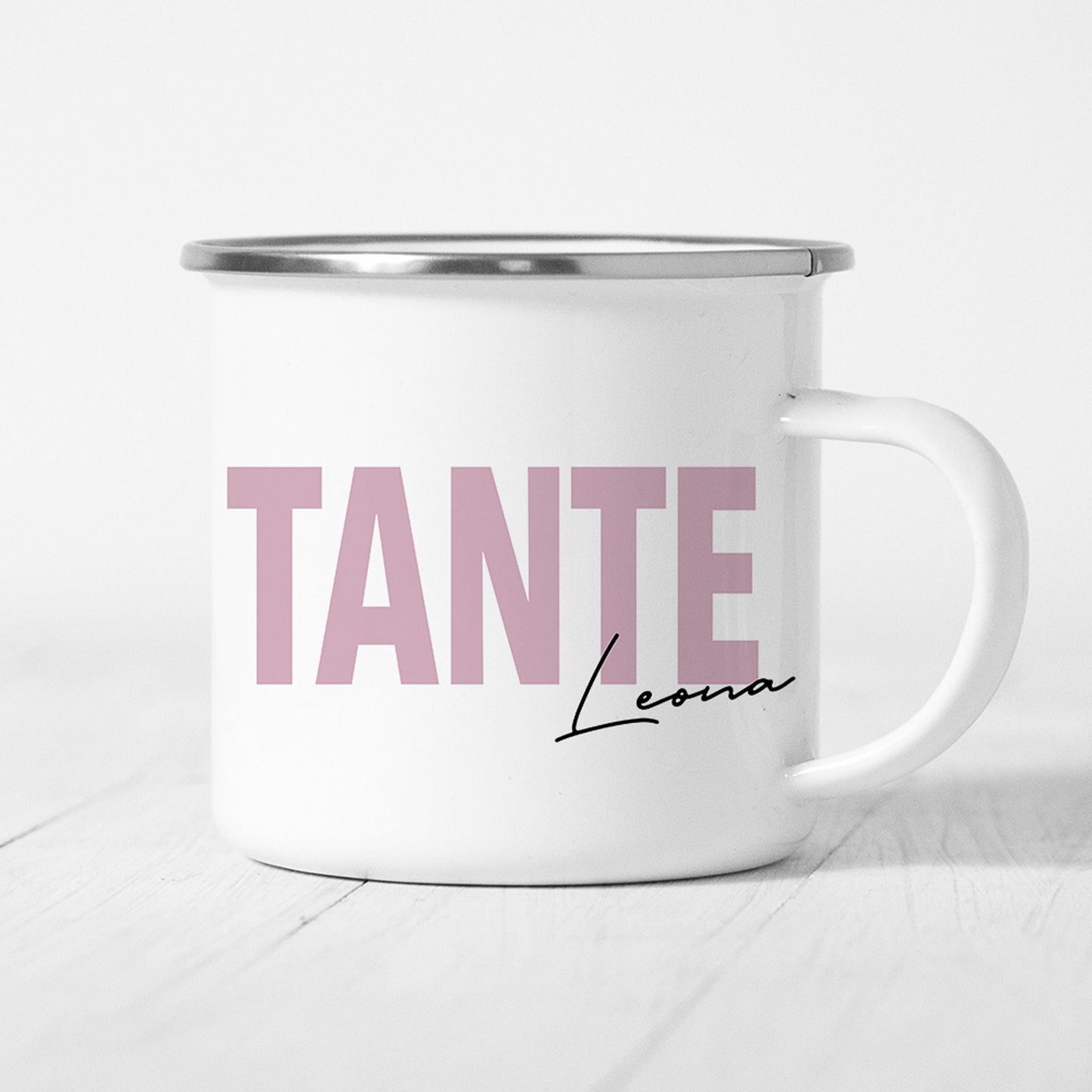 Tante Emaille Tasse Keramik Personalisiert mit Namen Verschiedene Farben Tante Geschenk Personalisiert Geburtstagsgeschenk