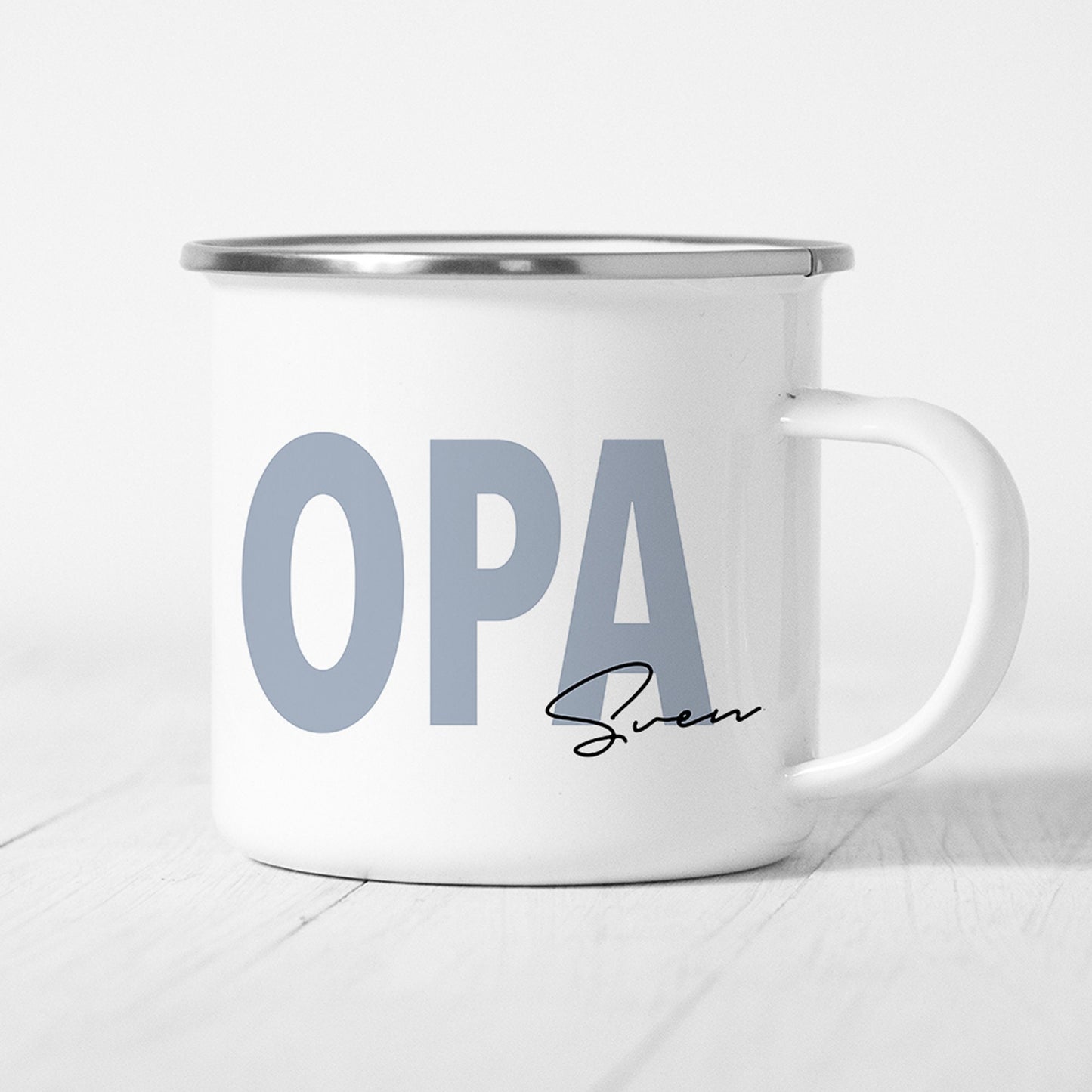 Opa Tasse Emaille Personalisiert mit Namen Verschiedene Farben Großvater Geschenk Geburtstag Vatertag Vatertagsgeschenk