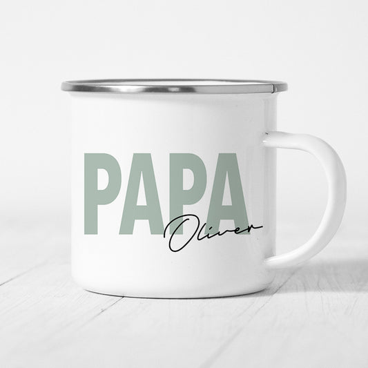 Papa Tasse Emaille Personalisiert mit Namen Verschiedene Farben Vater Geschenk Geburtstag Vatertag Vatertagsgeschenk