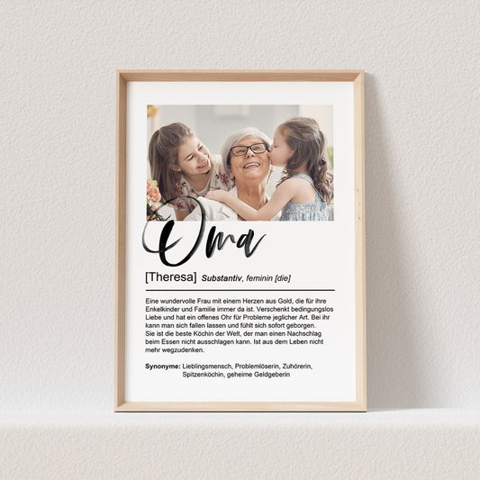 Fotogeschenk Oma Definition Poster Mit Foto Personalisiert Großmutter Bild Fotoposter Oma Geschenk Geburtstag