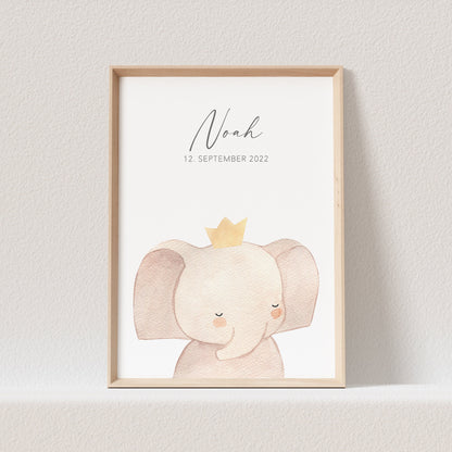 Geburtsposter Elefant Kinderzimmerdeko Babyzimmer Deko Poster Bild Babyparty Geschenk Zur Geburt