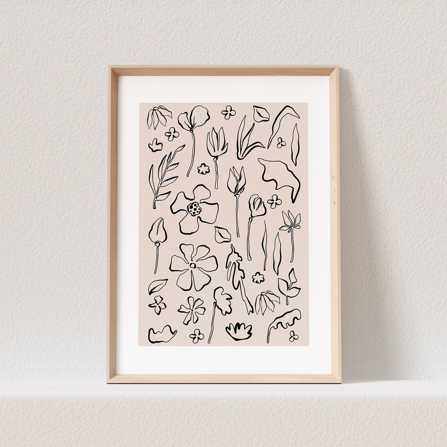 Blumen Bild Line Art Poster Beige Boho Abstrakte Kunst Minimalistisch Floraler Kunstdruck