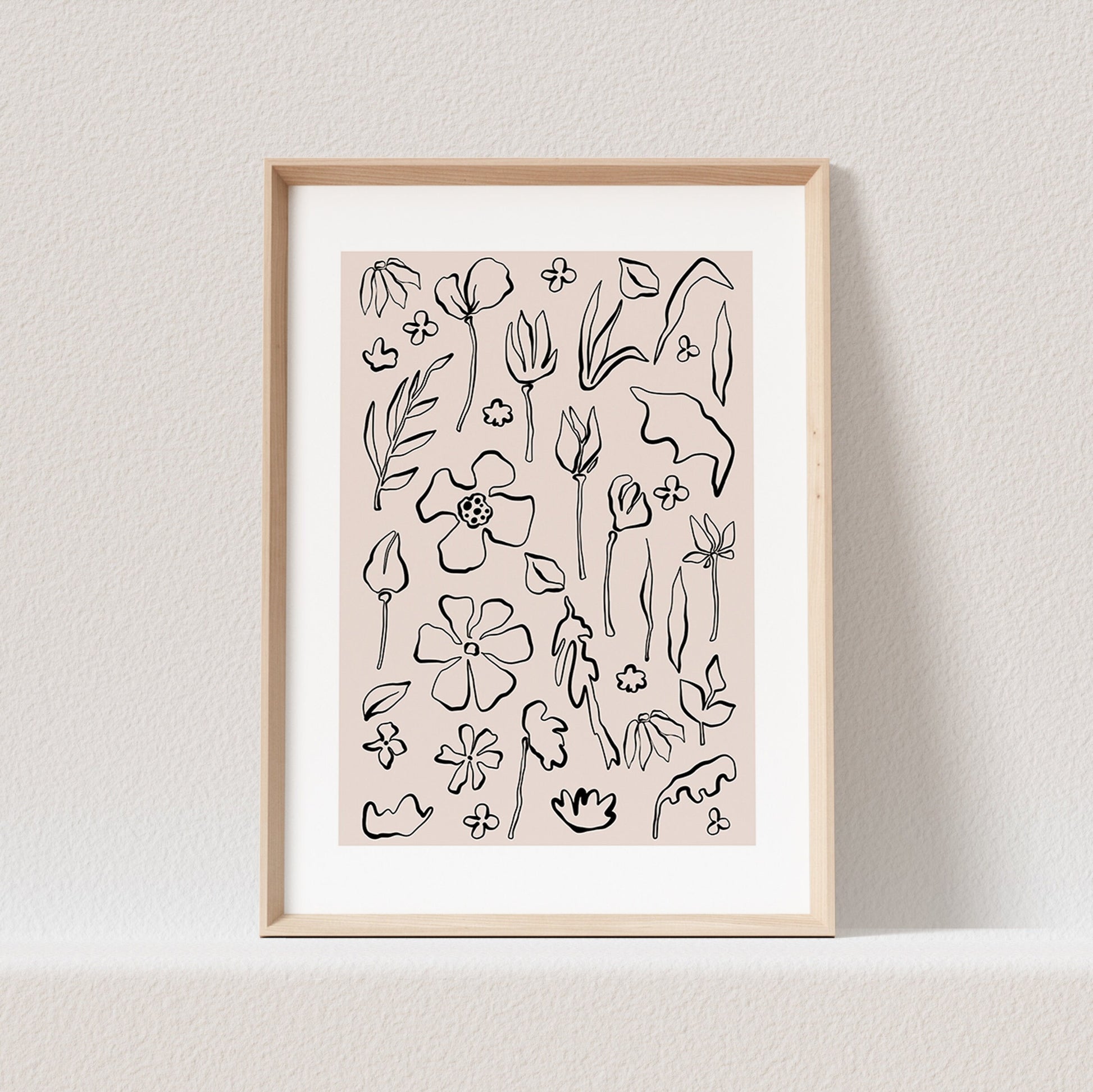 Blumen Bild Line Art Poster Beige Boho Abstrakte Kunst Minimalistisch Floraler Kunstdruck