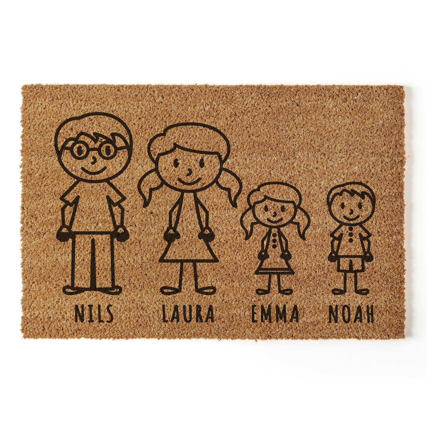 Fußmatte Familie Personalisiert Mit Namen Strichmännchen Kokosfußmatte Personalisierte Türmatte aus Kokos Gelasert Geschenk zum Einzug