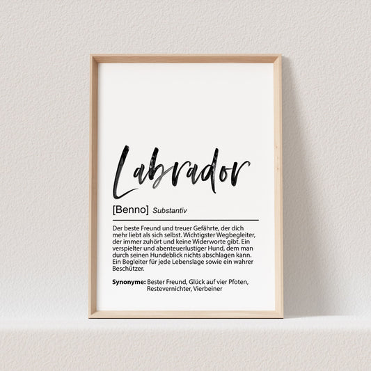 Labrador Geschenk Hundeposter Personalisiert Hundebild Definition Hunde Geschenk für Hundebesitzer (OHNE RAHMEN)