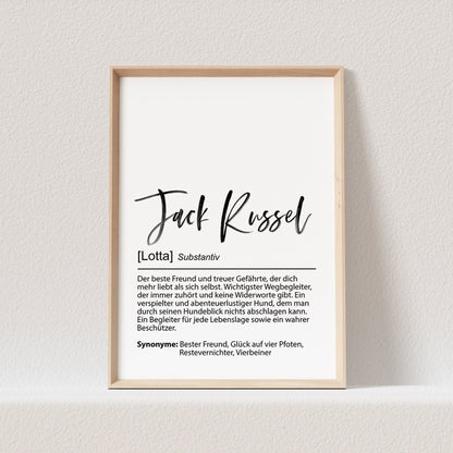 Jack Russell Terrier Geschenk Hundeposter Personalisiert Hundebild Definition Hunde Geschenk für Hundebesitzer (OHNE RAHMEN)