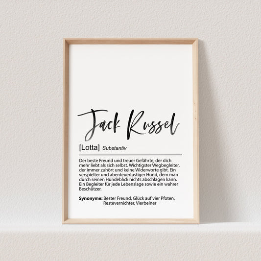 Jack Russell Terrier Geschenk Hundeposter Personalisiert Hundebild Definition Hunde Geschenk für Hundebesitzer (OHNE RAHMEN)