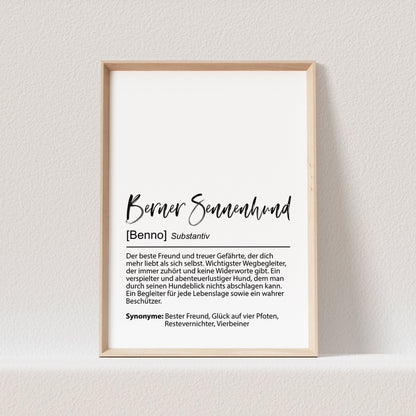Berner Sennenhund Geschenk Hundeposter Personalisiert Hundebild Definition Hunde Geschenk für Hundebesitzer (OHNE RAHMEN)