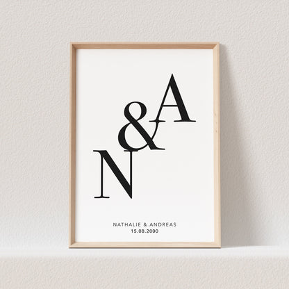 Initialen Poster Personalisiert Jahrestag Geschenk Liebesposter Hochzeitsposter Hochzeitstag Geschenk (OHNE RAHMEN)