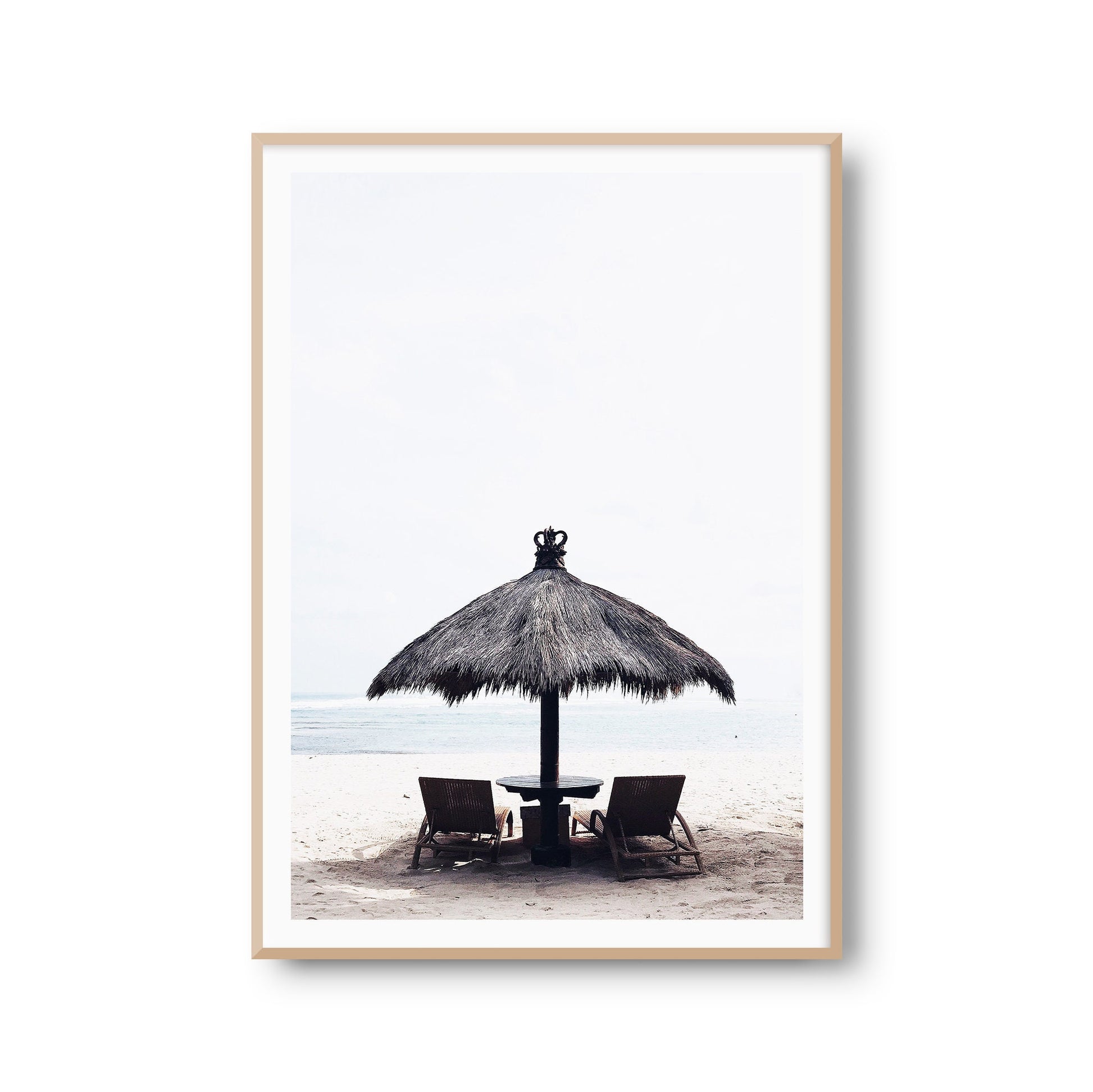 Fotoposter "Strandtag" Strand Meer Sonnenschirm Poster Fotoprint Kunstdruck Bild Wanddeko Foto Wandbild Kunst (OHNE RAHMEN)