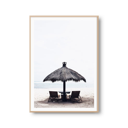 Fotoposter "Strandtag" Strand Meer Sonnenschirm Poster Fotoprint Kunstdruck Bild Wanddeko Foto Wandbild Kunst (OHNE RAHMEN)