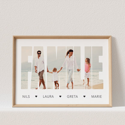 Familie Poster Foto Personalisiert mit Namen und Herzen Fotoposter Bild Familiengeschenk (OHNE RAHMEN)