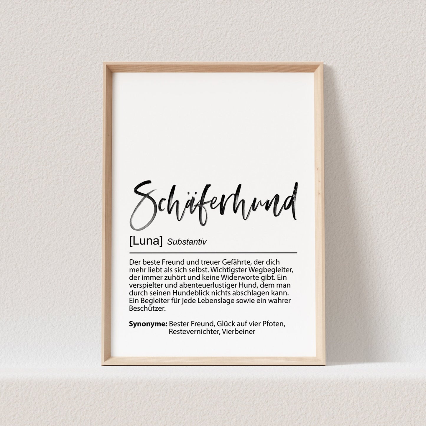 Schäferhund Geschenk Hundeposter Personalisiert Hundebild Definition Hunde Geschenk für Hundebesitzer (OHNE RAHMEN)