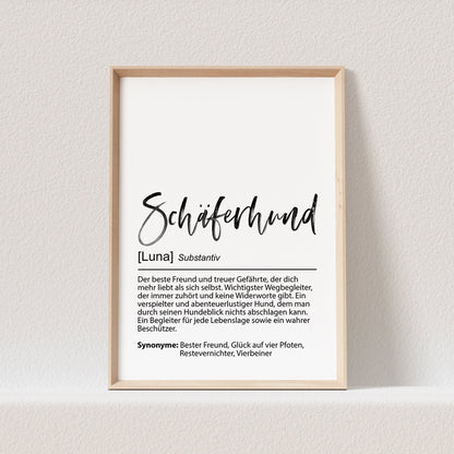 Schäferhund Geschenk Hundeposter Personalisiert Hundebild Definition Hunde Geschenk für Hundebesitzer (OHNE RAHMEN)