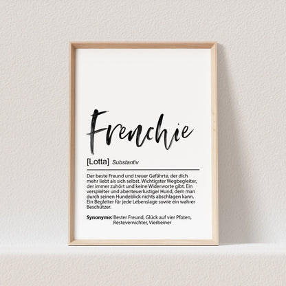 Französische Bulldogge Geschenk Hundeposter Personalisiert Frenchie Hundebild Definition Hunde Geschenk für Hundebesitzer (OHNE RAHMEN)