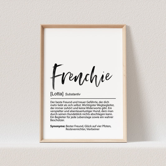 Französische Bulldogge Geschenk Hundeposter Personalisiert Frenchie Hundebild Definition Hunde Geschenk für Hundebesitzer (OHNE RAHMEN)