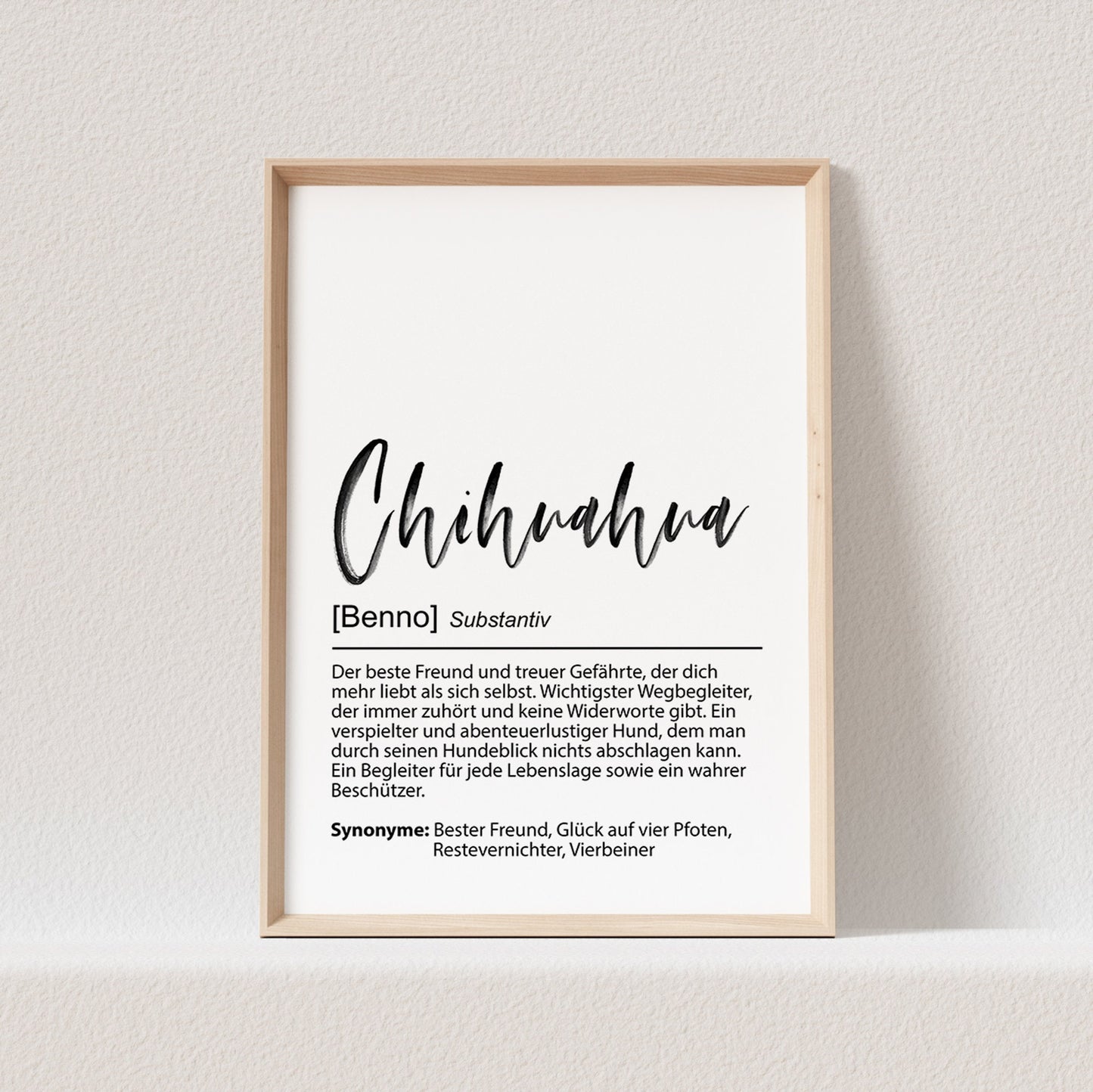 Chihuahua Geschenk Hundeposter Personalisiert Hundebild Definition Hunde Geschenk für Hundebesitzer (OHNE RAHMEN)