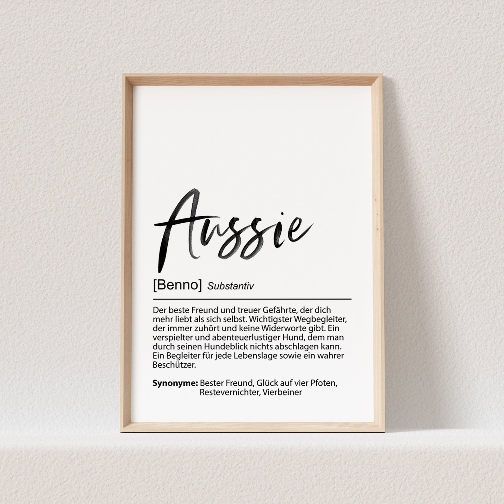 Australian Shepherd Geschenk Hundeposter Personalisiert Aussie Hundebild Definition Hunde Geschenk für Hundebesitzer (OHNE RAHMEN)
