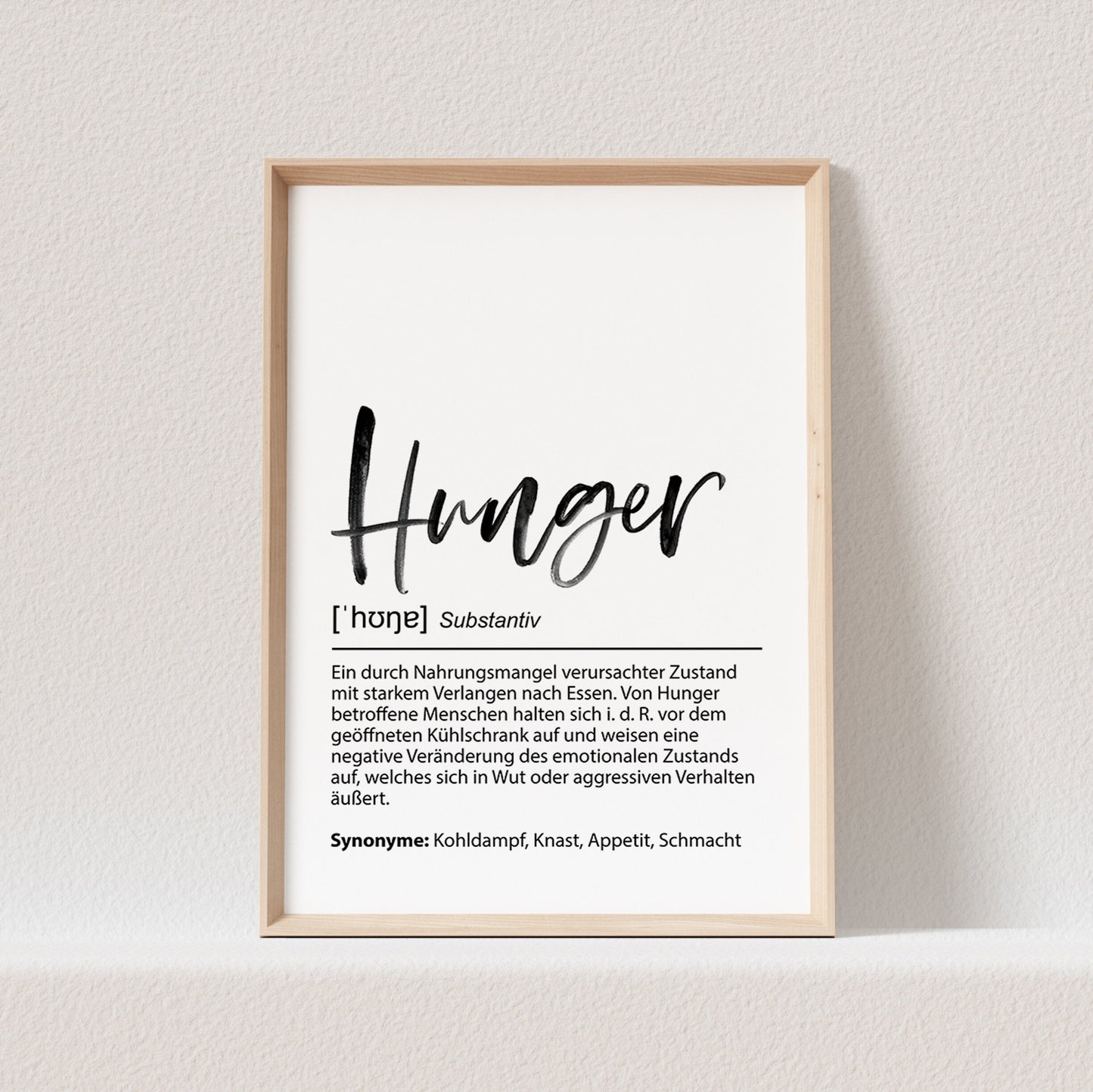 Küchenposter Hunger Definition Poster Lustiges Bild Küche Küchendekoration (OHNE RAHMEN)