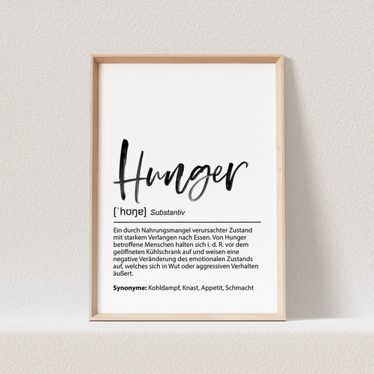 Küchenposter Hunger Definition Poster Lustiges Bild Küche Küchendekoration (OHNE RAHMEN)