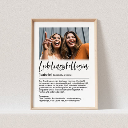 Kollegin Geschenk Lieblingskollegin Definition Poster Personalisiert Fotoposter Kollegin (OHNE RAHMEN)
