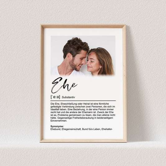 Ehe Definition Poster Hochzeitsgeschenk Lustig Mit Foto Personalisierbar Hochzeitstag Geschenk (OHNE RAHMEN)