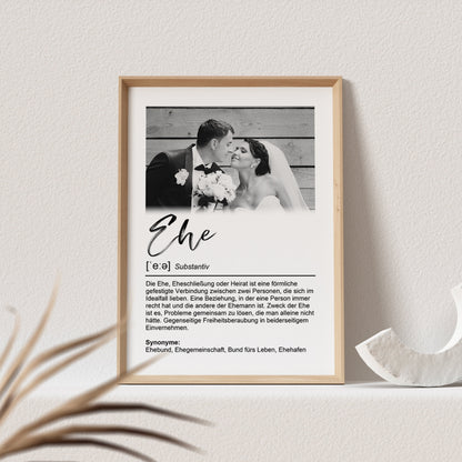 Ehe Definition Poster Hochzeitsgeschenk Lustig Mit Foto Personalisierbar Hochzeitstag Geschenk (OHNE RAHMEN)