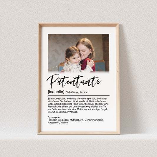 Patentante Definition Poster Mit Foto Personalisierbar Geschenk zur Taufe (OHNE RAHMEN)