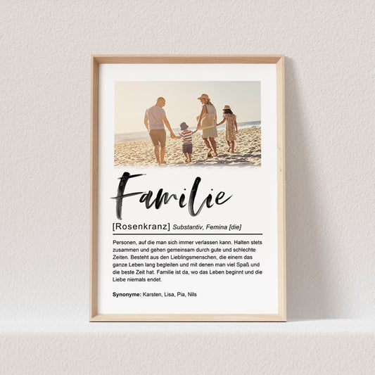 Familienposter Foto Personalisiert Definition Geschenk für Familie Bild (OHNE RAHMEN)